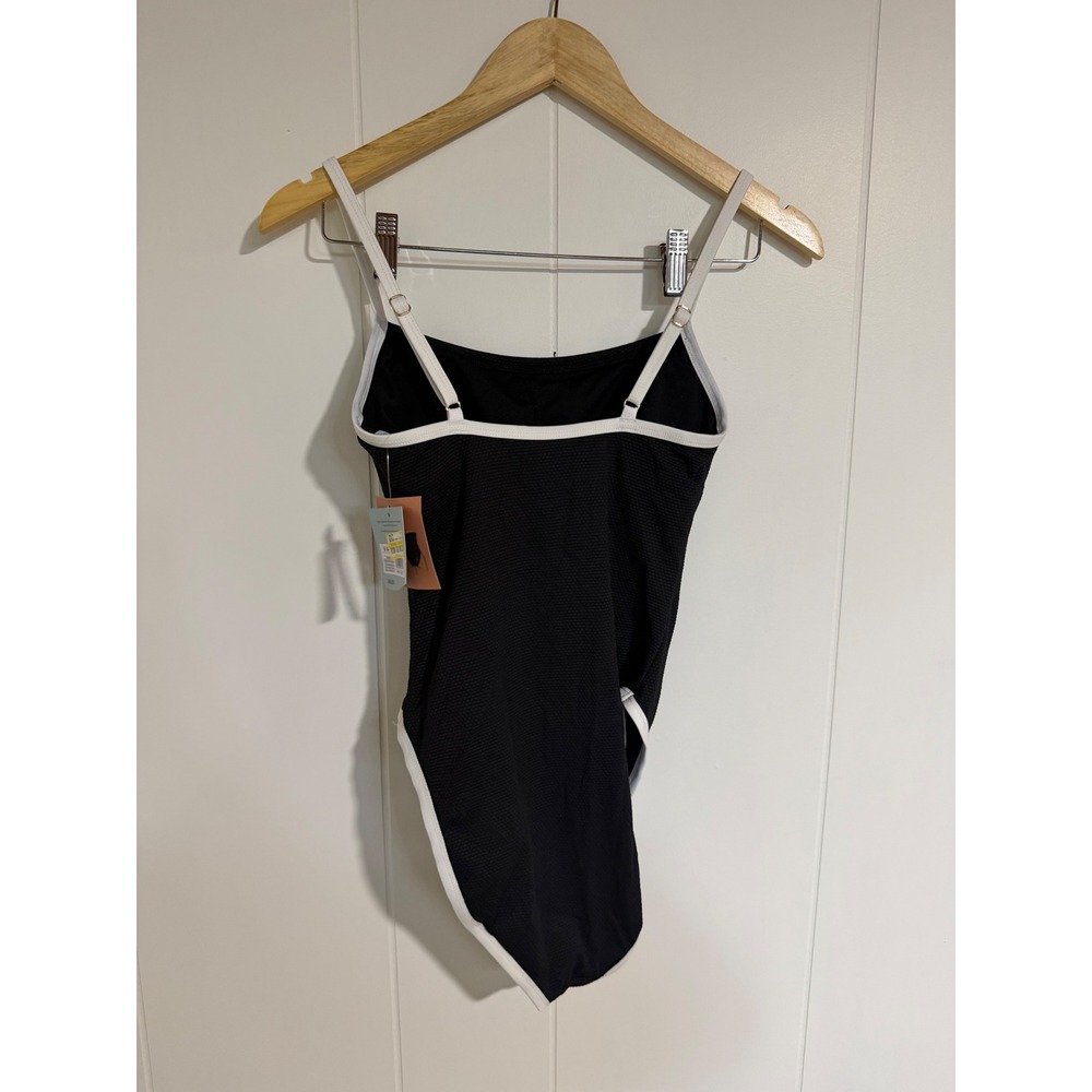 Shade & Shore One Piece Swimsuit S Black White Textured High Leg Square Neck - Picture 6 of 7